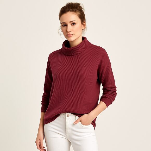 Devotion by Cyrus Women’s Small Maroon Ribbed Tunic Sweater Cowl Neck - Picture 1 of 14